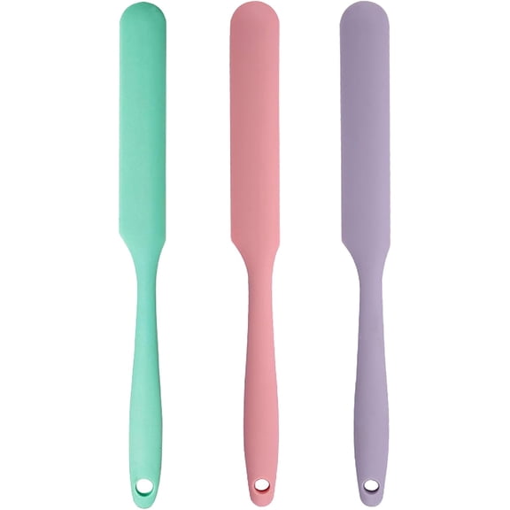 3Pcs Silicone Jar Spatula Long Handle Kitchen Spatulas for Mixing, Scraping, and Spreading,Ideal for Jars, Baking, Cake Icing, Cream, Butter, and Batter Kitchen Tool (Purple, Pink, Green)