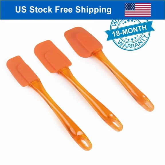 3Pcs Silicone Spatula Rubber Turner Kitchen Spoonula Utensils Cake Tools Orange