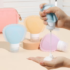 3Pcs Silicone Travel Bottles Portable Leak Proof Refillable Liquid Containers with Massage Brush Head for Shampoo Cosmetics,B