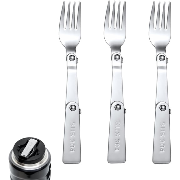 3Pcs Silver Forks Replacement for Food Jar 16 Oz, Multifunctional Foldable Replacement Portable Folding Forks Dishwasher Safe Metal Serving for Picnic School Travel Outdoor Insulated Food Jars