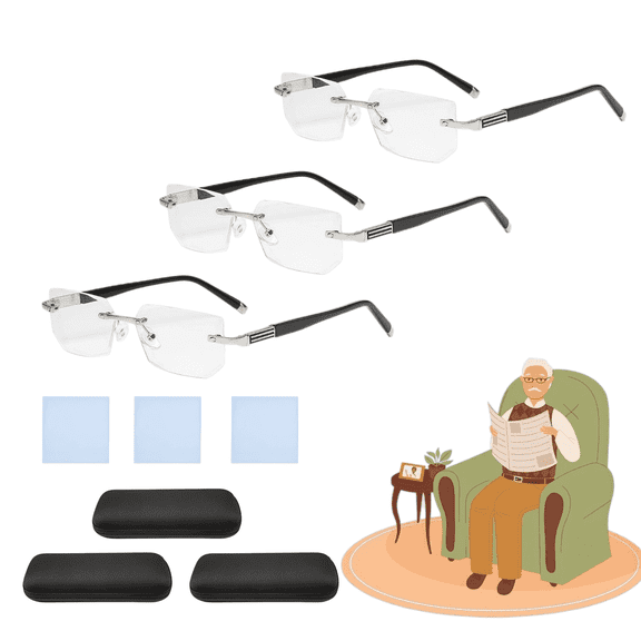 Progressive Reading Presbyopia Glasses| Reading Glasses| Unisex 3Pcs Silver