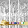 thumbnail image 1 of 3Pcs Silver Metallic Tinsel Foil Fringe Curtains,3.28ft x 6.56ft Silver Photo Booth Backdrop Streamer Curtain Ideal for Bachelorette,Birthday,Christmas,New Year Party Decorations, 1 of 4