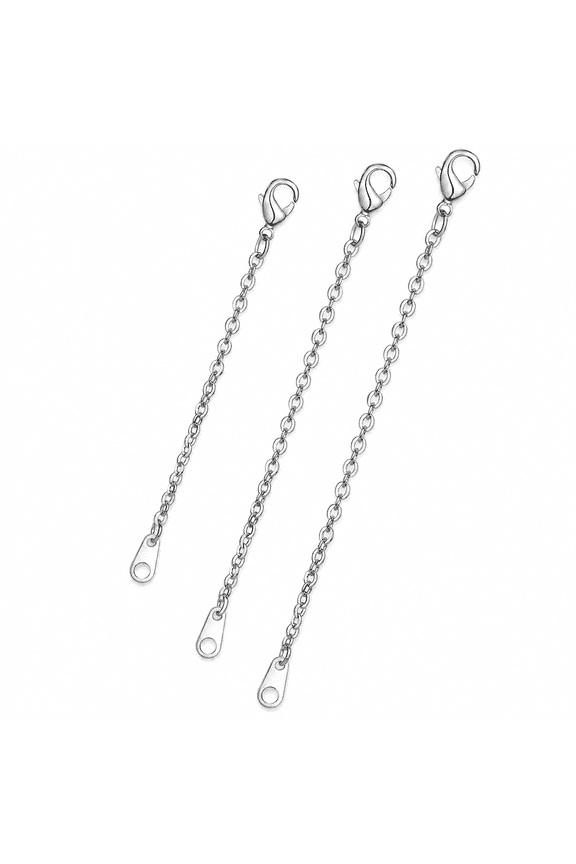 3Pcs Silver Necklace Extender Set, 2" 3" 4" Chain Extenders with Spring Ring Clasp for Necklaces Bracelet Anklet