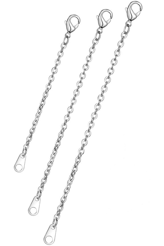 3Pcs Silver Necklace Extender Set, 2" 3" 4" Chain Extenders with Spring Ring Clasp for Necklaces Bracelet Anklet