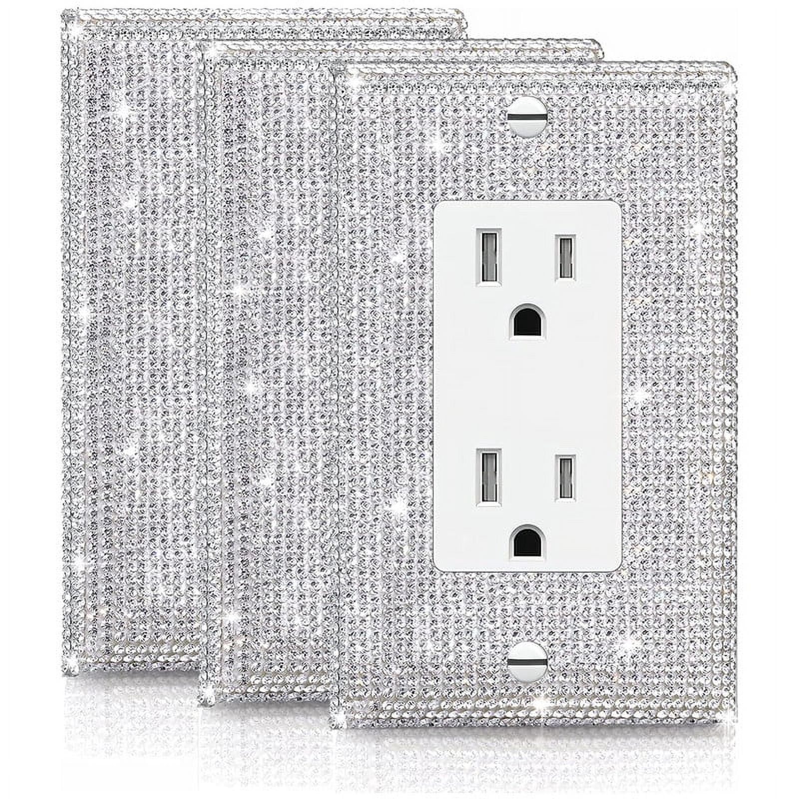 Homoyoyo 2-Pack Pink Rhinestone Outlet Covers – Decorative Toggle Light Switch Cover Plates, Sparkling Bling Wall Plates, Easy DIY Install (4.6" X 2.75")