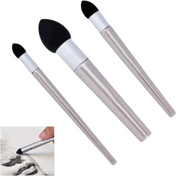3Pcs Sketch Rubbing Sponge Pen Washable Artist Blending Sponge Pen Aluminum Reusable Drawing Art Blenders Tools Rubbing Sponge Brush for Sketch Drawing Black