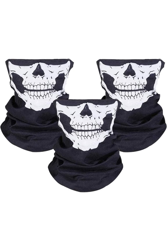 3Pcs Skull Mask Breathable Face Masks Black Seamless Balaclava Mask Multifunctional Headband Scarf Headwear Neckwarmer for Outdoor Riding
