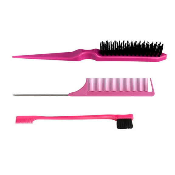 3Pcs Slick Back Hair Brush Set with 1 Pcs Edge Brush 1 Pcs Bristle Hair Brush 1 Pcs Tail Comb Teasing Brush Set