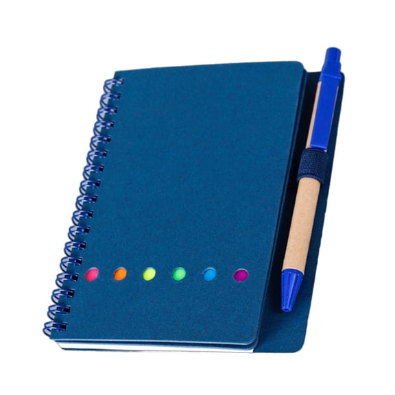 3Pcs Small Coil-binding Notebook with Sticky Notes Index Tabs, Pen in Holder