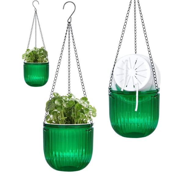 3Pcs Plastic Hanging Planters Small Plant Pot with Drainage Holes,Hanging Basket with Removable hooks,Prefect for Home Garden Cafe Office (Emerald)