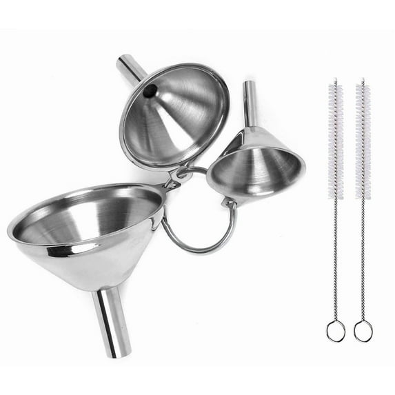 3Pcs Stainless Steel Funnel with Cleaning Brush Large Medium Small Funnel