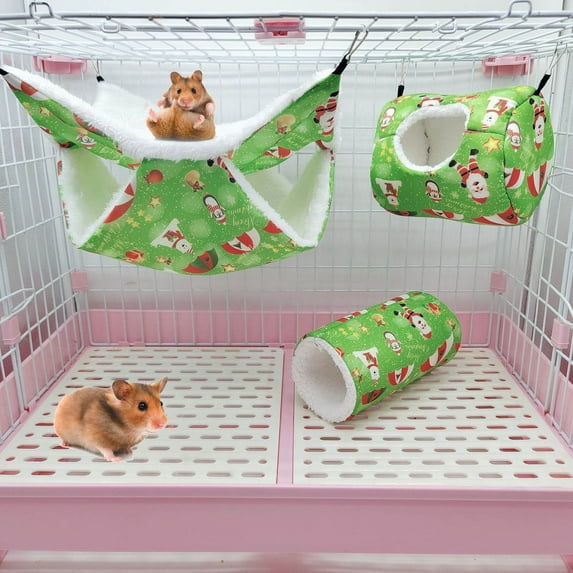 3Pcs Small Pet Hamster Hammock Set Christmas Pattern Guinea Pig Rat Cage Accessories for Rabbit Squirrel Playing Sleeping