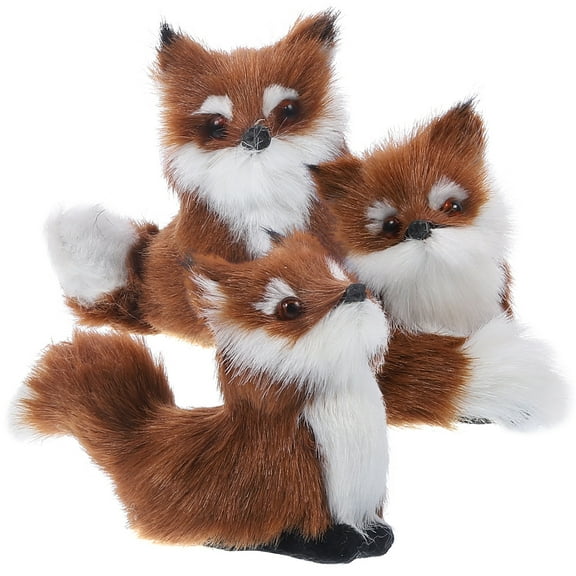 Recardis 3Pcs Small Plush Fox Figurines Vivid Mini Fox Statue Furry Animal Fox Decoration Christmas Tree Decor