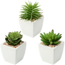 3Pcs Small Succulents Artificial Plants with White Ceramic Pot Mini Fake Potted Plants Decor for Modern Home