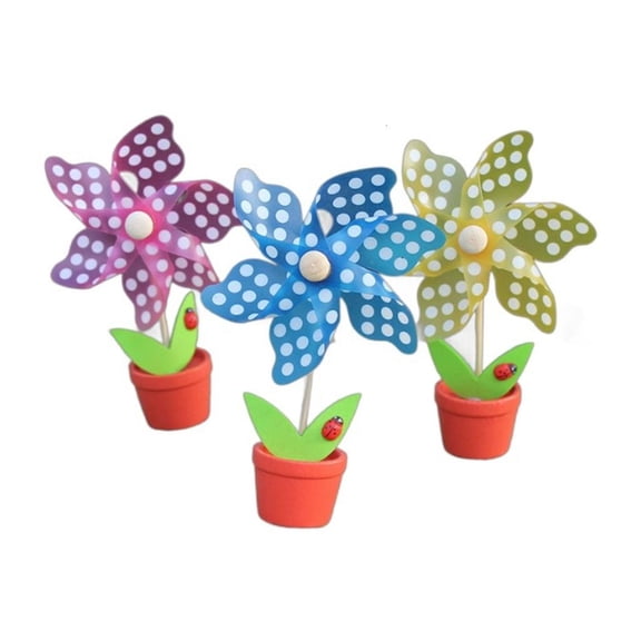 3Pcs Small Windmills with Flowerpots Plastic Wind Spinner Kids Photo Props Gift