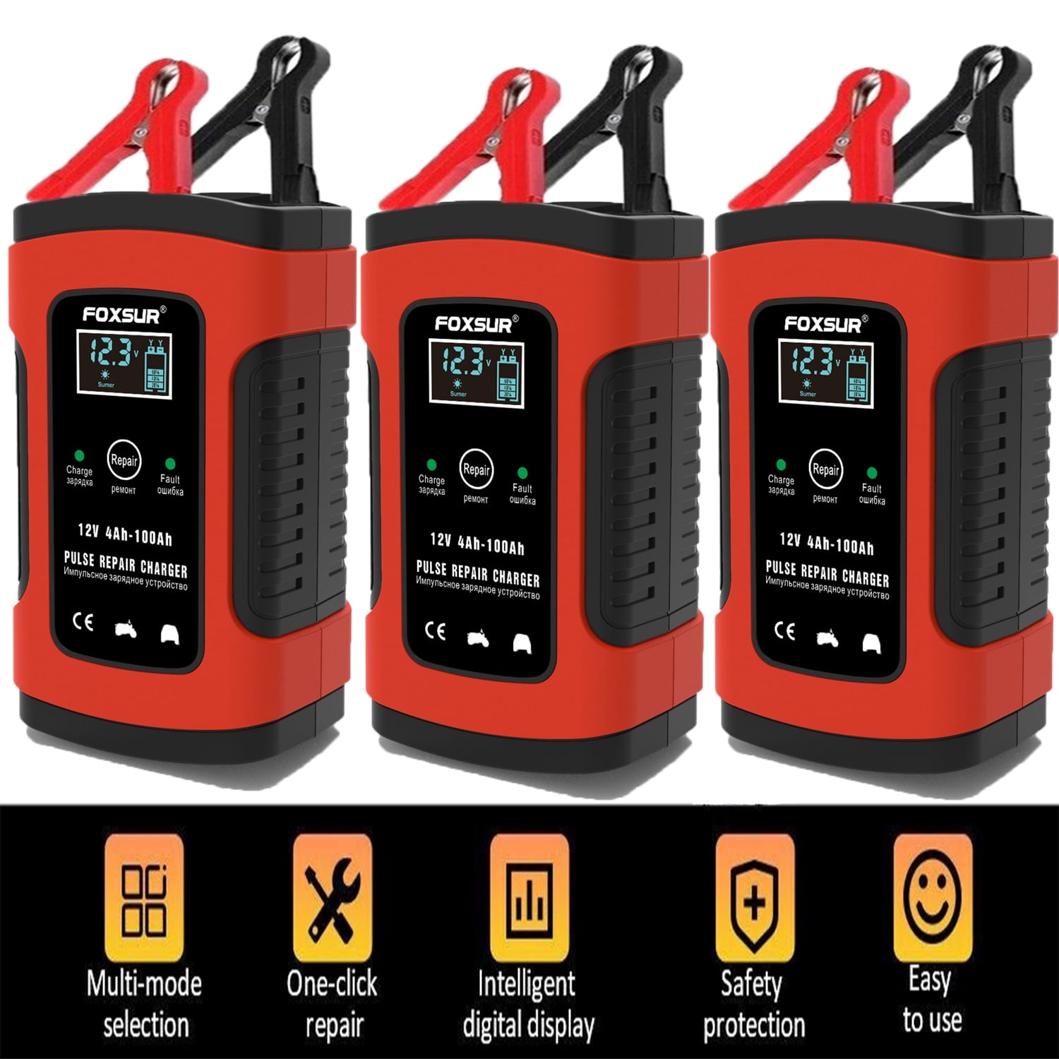 3Pcs Smart AGM Automatic Battery Charger Maintainer for Motorcycle Car