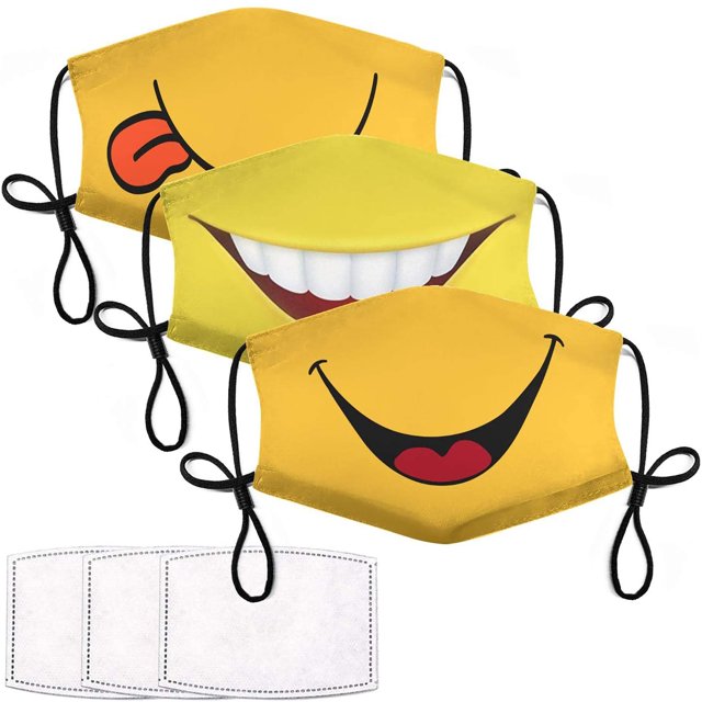 Rhinestone Smiley Face Mask Cover - Cotton, Reusable, Washable (Black, Yellow, Gold) Women's Half Mask