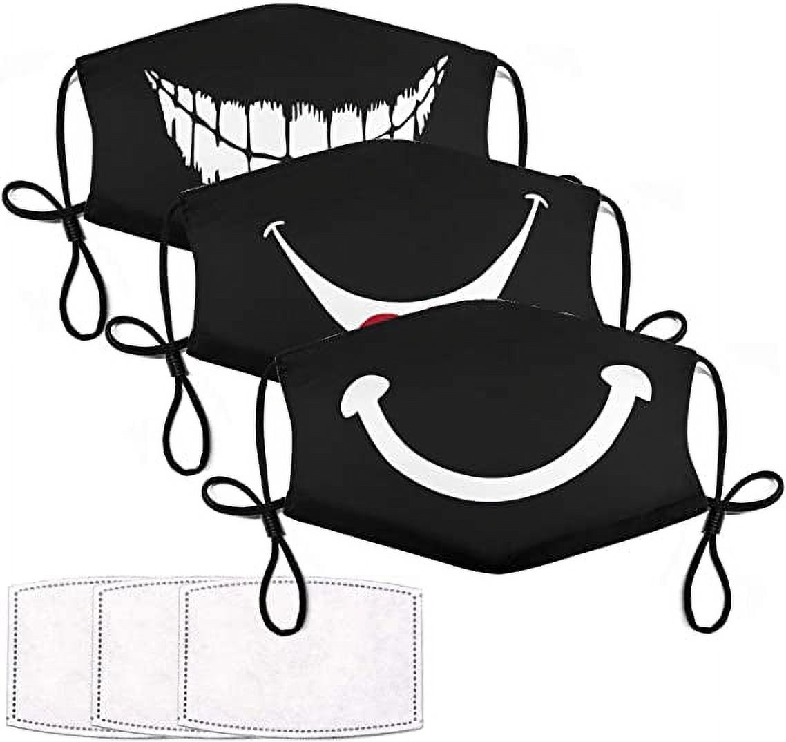 3Pcs Smiley Face Mask With 6 Filters Smile Face Cover For Adults 
