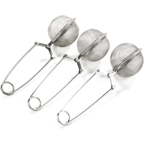 3Pcs Snap Ball Tea Strainer with Handle for Loose Leaf Tea and Mulling Spices Stainless Steel Strainer Perfect Pincer Tea Ball Infuser Tea Filter Tong