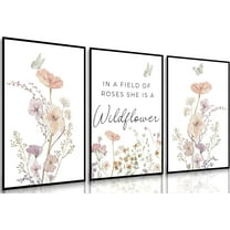 3Pcs Sneutral Vintage Wildflowers Wall Art Green Plant Canvas Posters Prints Sage Pictures Daisy paintings Wall Decor for Bedroom Bathroom Living Room Decoration Unframed