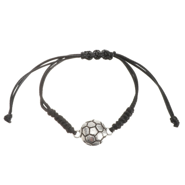 3Pcs Soccer Bead Charm Bracelet Adjustable Woven Rope Bracelet for