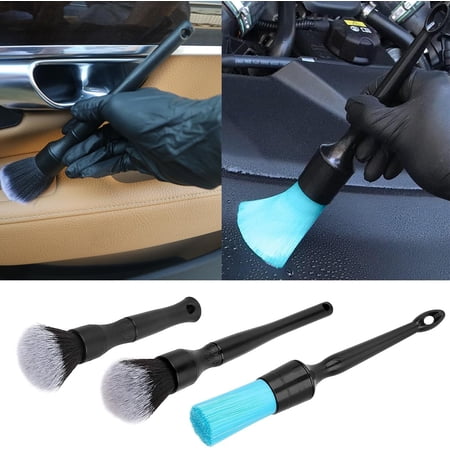 3Pcs Soft Car Detail Brushes Auto Detail Brush Set Interior Exterior No Scratch Boar Hair Detailing Brush Kit for Cleaning Air Vent Engine Bay Dashboard Seat Wheel