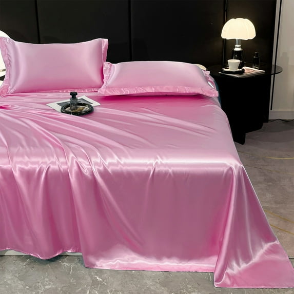 KOYPTL 3Pcs Solid Color Full Size Bed Sheet Set,Soft Hotel Quality Bed Sheet & Pillowcase for Adults Teens,Summer Wash Ice Silk Bedding Set Includes Flat Sheet 91"x98" & 2 Standard Pillowcases Purple