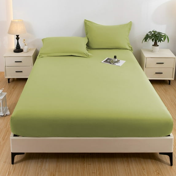 3Pcs Solid Color Twin Size Fitted Mattress Pad Bed Cover 2 Pillowcase Three Piece Set Bed Mattress Ash Proof Cover Bed Cover Pillowcase Set