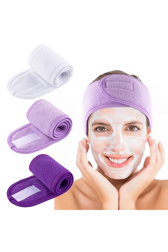 3Pcs Spa Facial Headband Make Up Wrap Head Terry Cloth Headband Adjustable Washable Towel for Shower Makeup Face Washing Skincare Facial Treatment Sport Fits (White, Black, Pink)