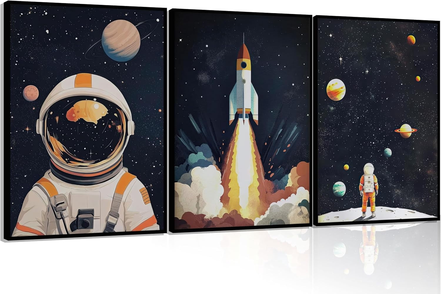 3Pcs Space Astronaut Wall art Cute Astronaut Canvas Nursery Galaxy ...