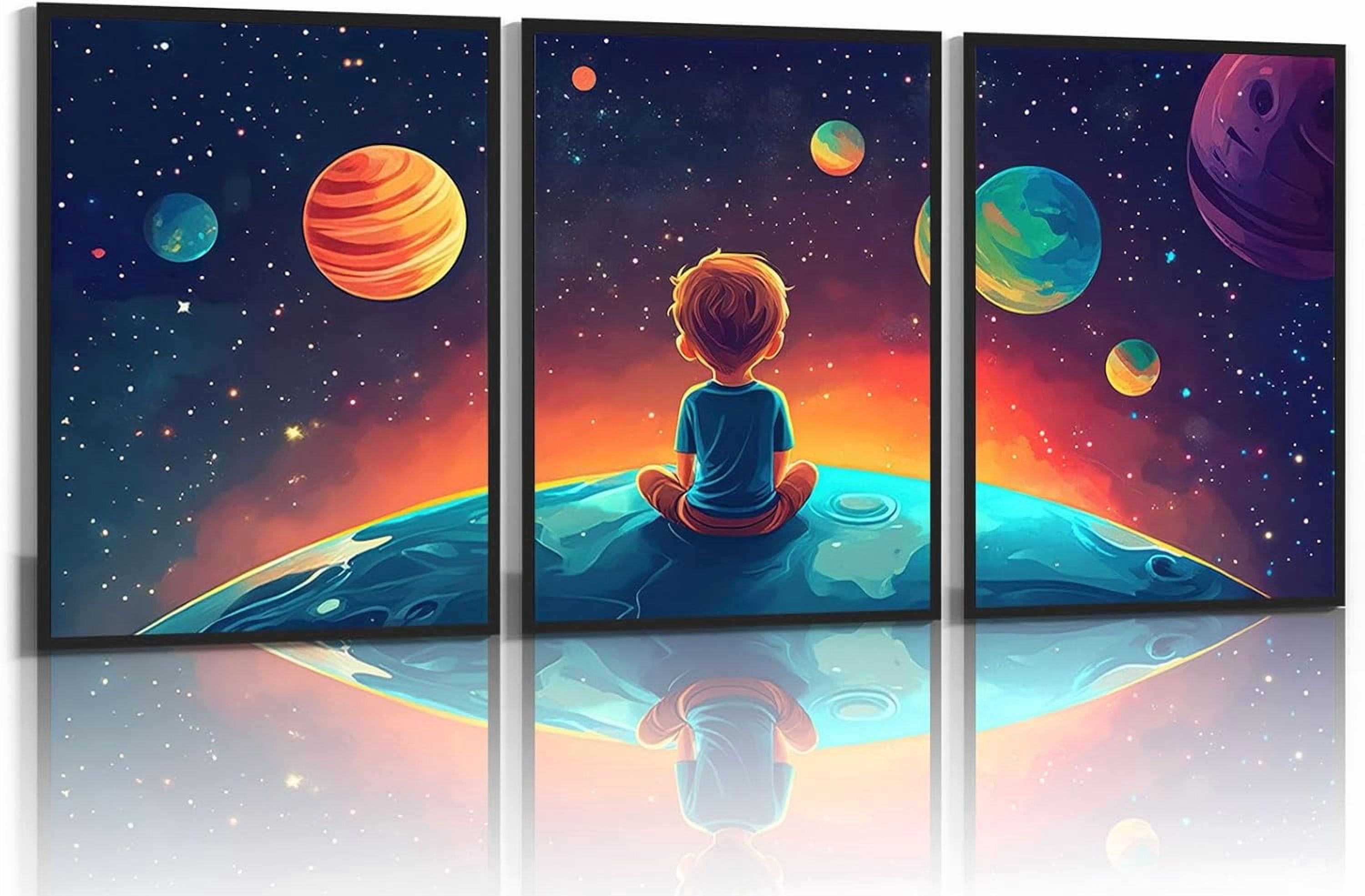 3Pcs Space Boy Wall Art Cute Inspirational Canvas Painting Space ...