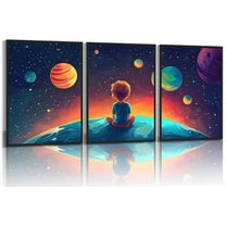 3Pcs Space Boy Wall Art Cute Inspirational Canvas Painting Space Fantasy Wall decor pictures with Planet Pattern posters Prints for Child’s Bedroom Office and Home Decoration