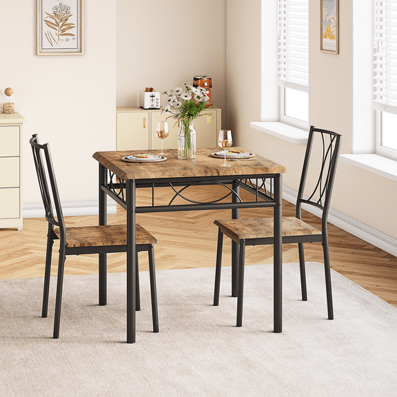 3Pcs Space-Saving Dining Table & Chair Set, Square Kitchen & Dining Room Furniture, Perfect for Apartments and Small Spaces