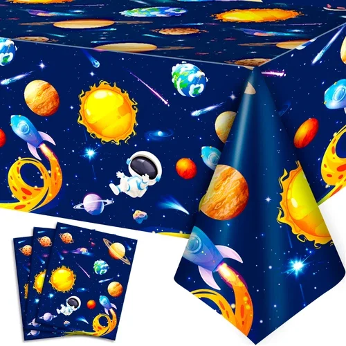 3Pcs Space Tablecloth Outer Space Astronaut Birthday Party Supplies Decorations