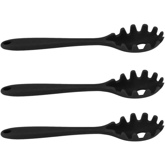 3Pcs Spaghetti Spoon, Heat Resistant Silicone Noodle Spoon Pasta Scoop Kitchen Utensils (Black)