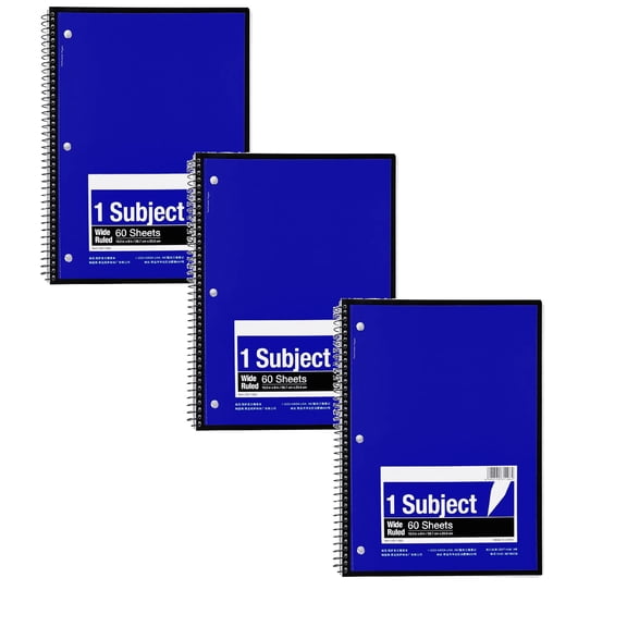 3Pcs Spiral Notebooks Bulk, College Ruled Notebooks Spiral Bound Notebooks, for Work 1 Subject Notebook 60 sheets 120 pages, 8"x10.5" Blue