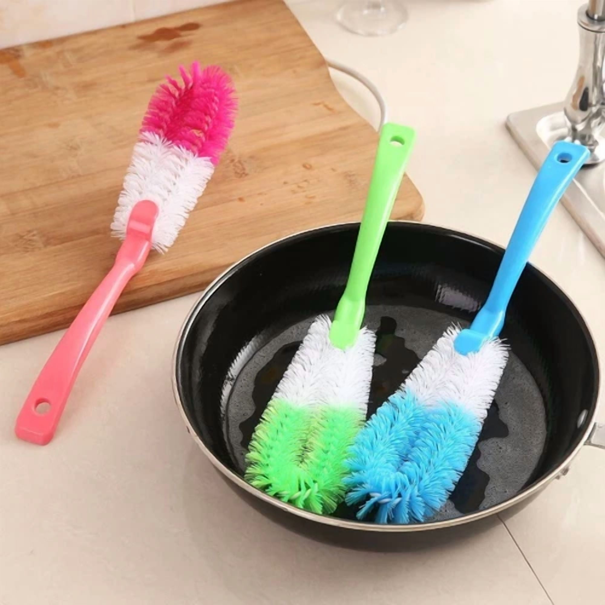 3Pcs Sponge Head Kitchen Handle Brush Bottle Cup Glass Washing Cleaning Cleaner
