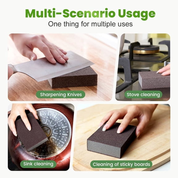 3Pcs Sponge Scouring Pad, Carborundum Cleaning Sponge, Heavy Duty Pot Scrubber for Burnt Food, Non Scratch Kitchen Cleaning Brush, Infused Eraser for Pans Brown2