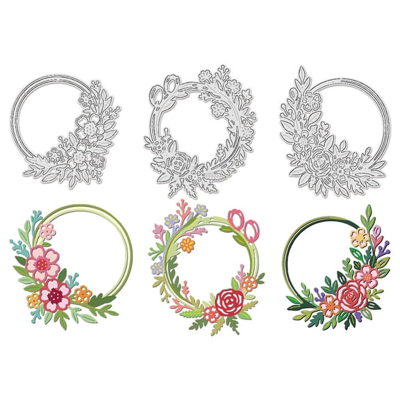 3Pcs Spring Line Art Wreath Cutting Die for Card Making Reusable Carbon Garland Theme Embossing Stencils Template Die Cut