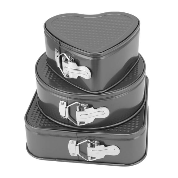 3Pcs Springform Cake Pan Set - Carbon Steel Round, Heart & Square Baking Pans