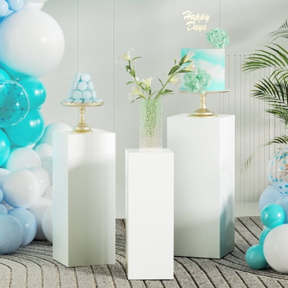 3Pcs Square Pedestal Stands for Party-Metal Display Plinth Pillars
