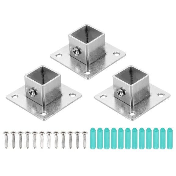 3Pcs Square Post Base, 1.8mmT Stainless Steel Flange Bases Deck Post Brackets for Deck Fence Mounting Fits 0.8" x 0.8" Posts Fittings
