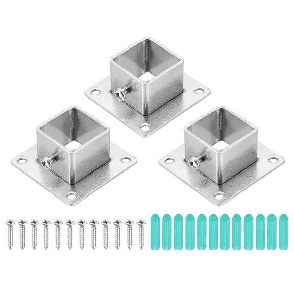 3Pcs Square Post Base, 1.8mmT Stainless Steel Flange Bases Deck Post Brackets for Deck Fence Mounting Fits 1" x 1" Posts Fittings