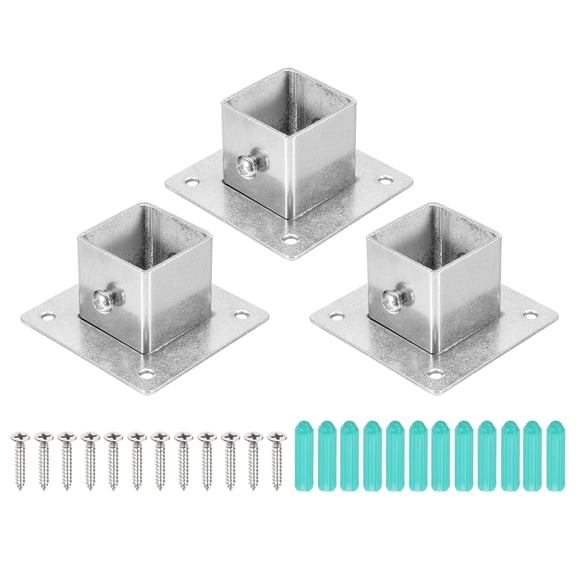 3Pcs Square Post Base, 1.9mmT Stainless Steel Flange Bases Deck Post Brackets for Deck Fence Mounting Fits 1.2" x 1.2" Posts Fittings