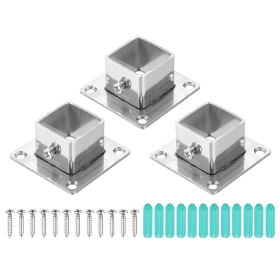 3Pcs Square Post Base, 2mmT Stainless Steel Flange Bases Deck Post Brackets for Deck Fence Mounting Fits 1" x 1" Posts Fittings
