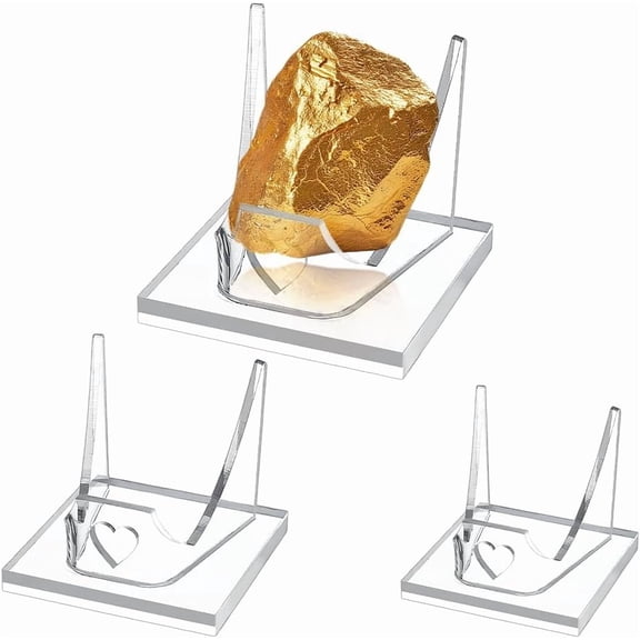3Pcs Square Rock Display Stand 3 Sizes Acrylic Display Easel Stands for Geodes Mineral Holder Small Collectibles Display Stands for Displaying Geodes Rock Mineral Agate Coral Clear