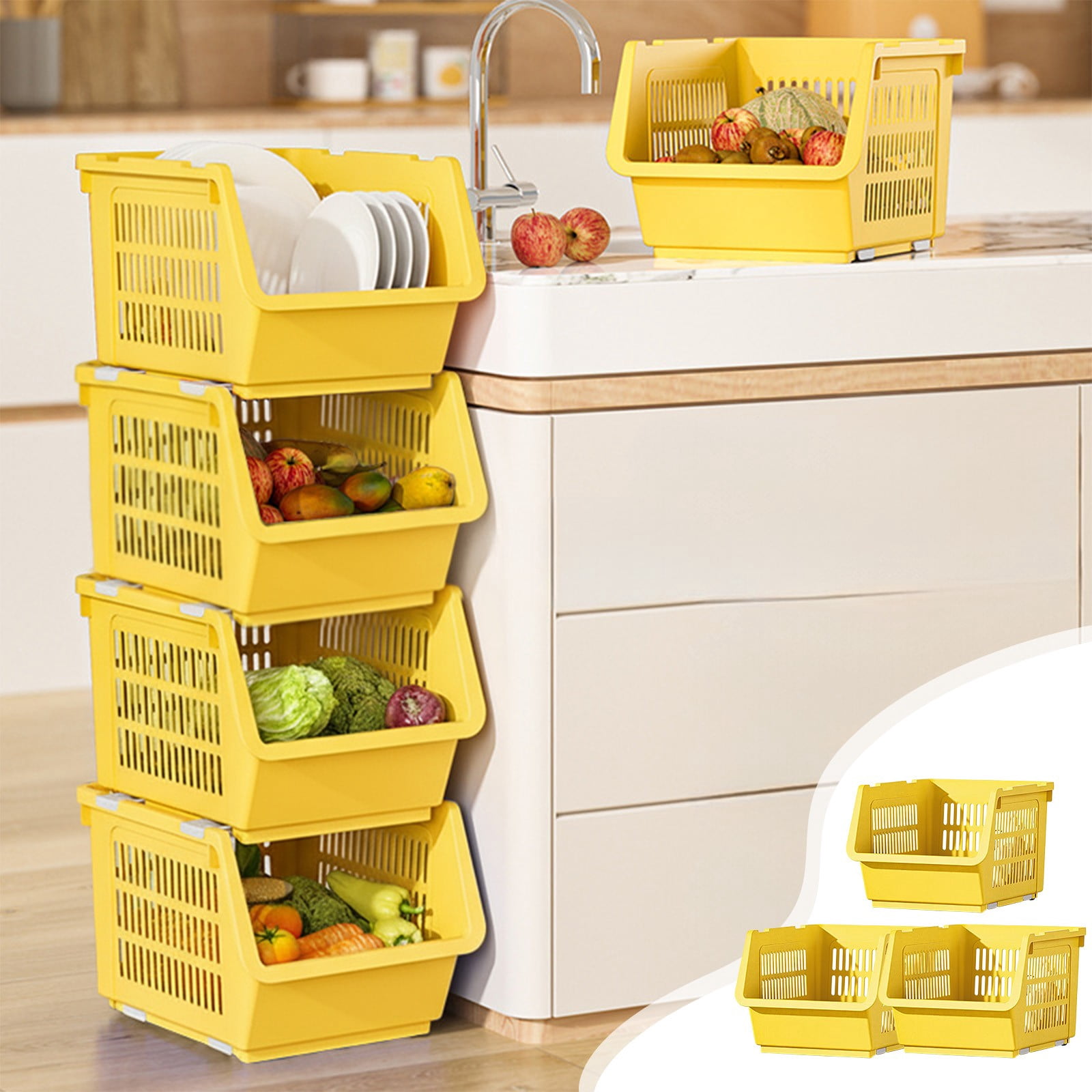 Stackable Pulleys 3Pcs Stackable Storage Bins with Pulleys,Kitchen Pantry Organizers ...