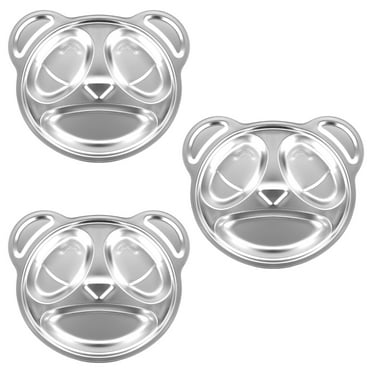 3Pcs Stainless Steel Divided Plates for Adults Kids 3 Sections Lovely Panda Shape Divided Plates Dishwasher Safe Metal Divided Plates for Home School Picnic Camping