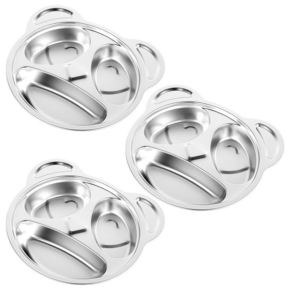3Pcs Stainless Steel Divided Plates for Adults Kids 3 Sections Lovely Panda Shape Divided Plates Dishwasher Safe Metal Divided Plates for Home School Picnic Camping