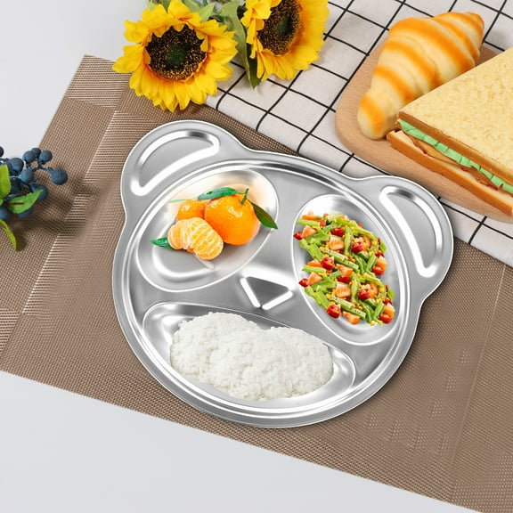 3Pcs Stainless Steel Divided Plates for Adults Kids 3 Sections Lovely Panda Shape Divided Plates Dishwasher Safe Metal Divided Plates for Home School Picnic Camping